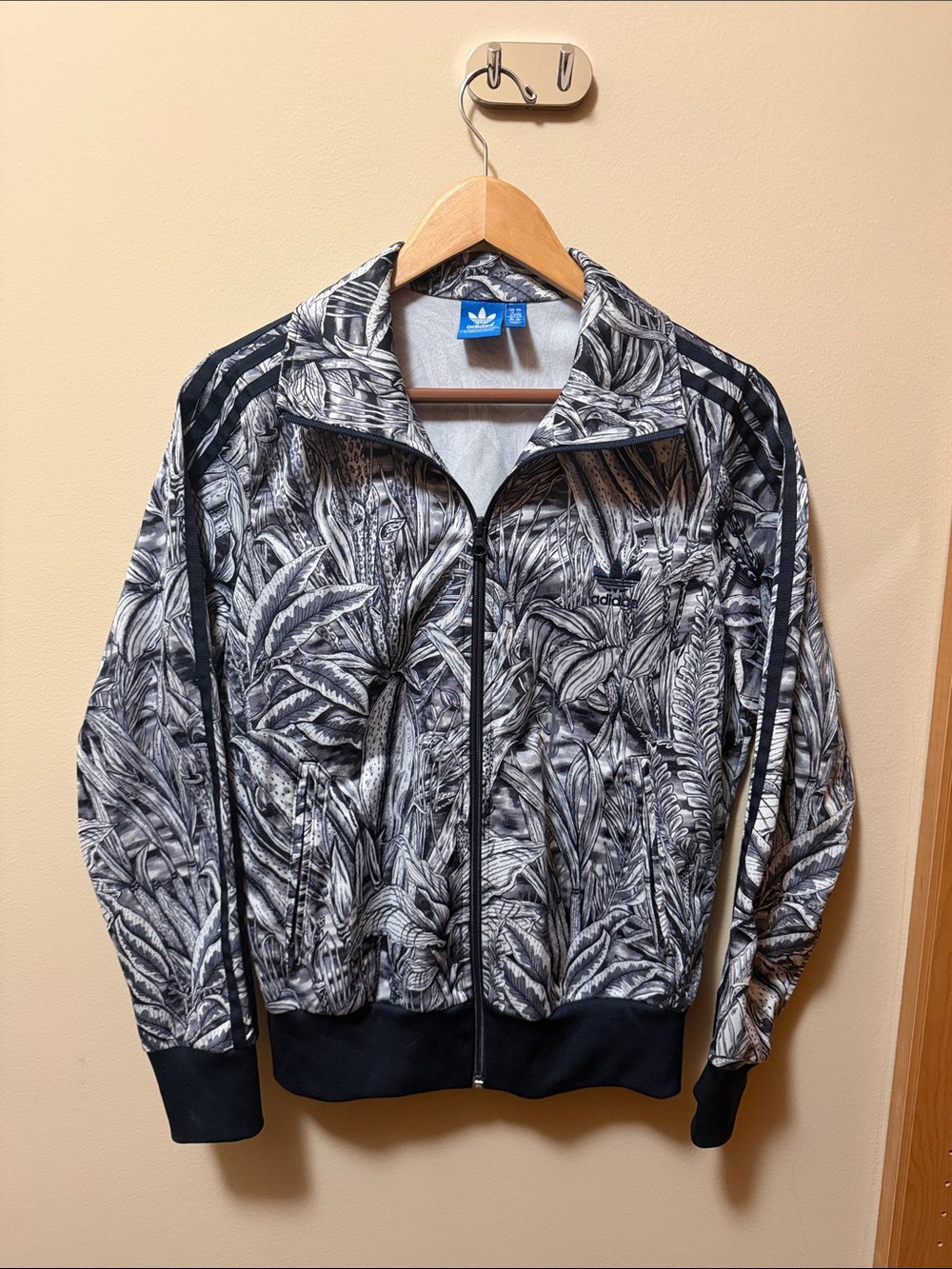 adidas Black & White Botanical Print Zip-Up Track Jacket